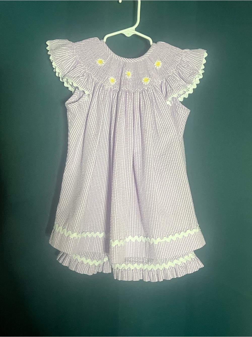 Girls' Lavender Seersucker  Set with Daisy Smocking